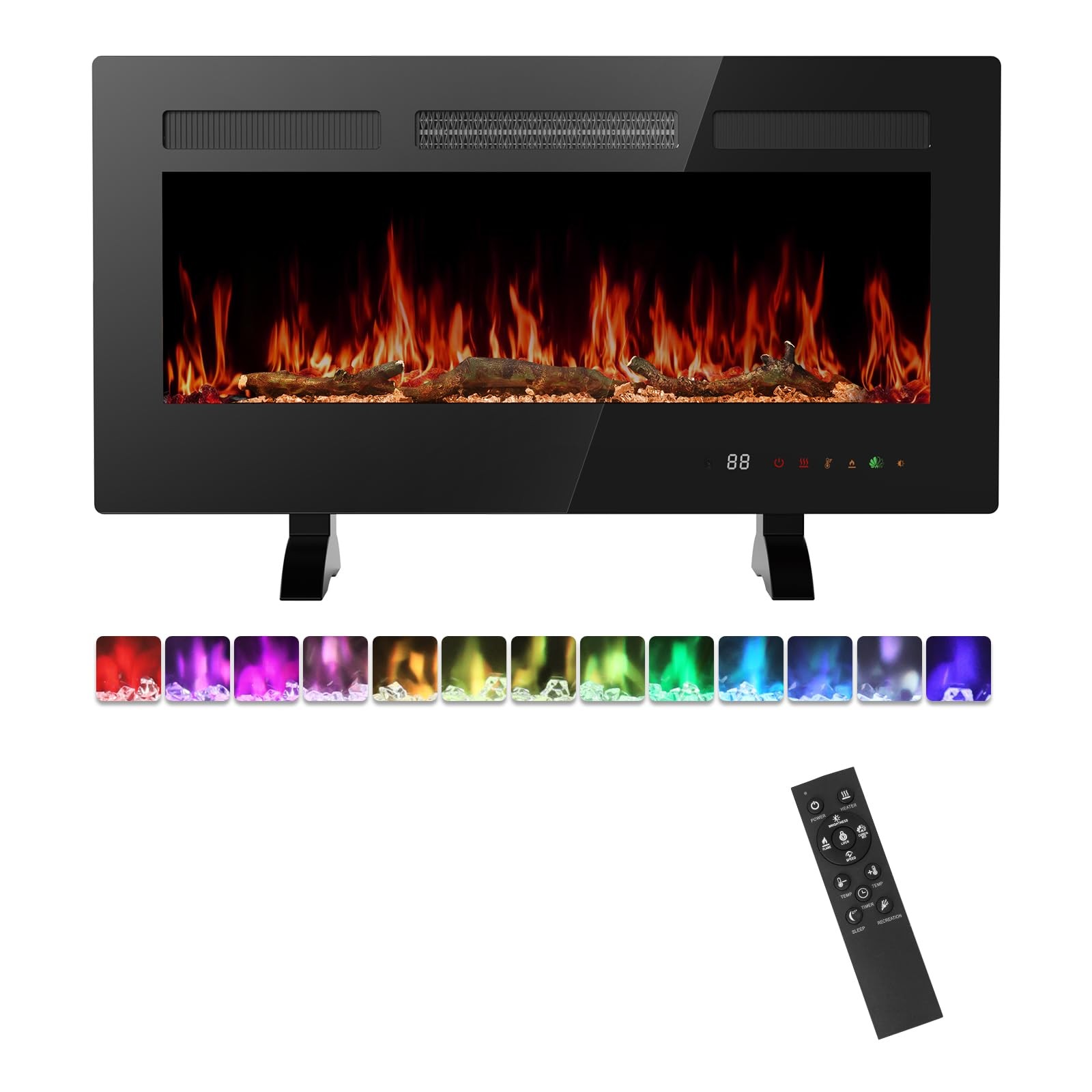 36" Electric Fireplace Insert, 1500W Wall Mounted & Recessed Fireplace Heater