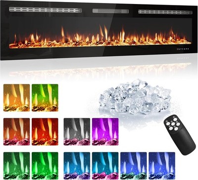 50 Inch Electric Fireplace in-Wall Recessed and Wall Mounted Heater 750W/1500W