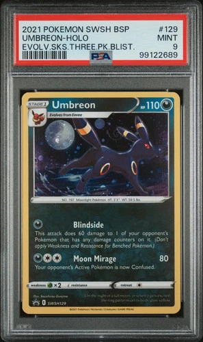 2021 Pokemon Swsh Black Star Umbreon Holo Evolv.SKS.Three.PK.Blist. PSA 9 #129