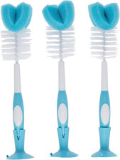 Baby Bottle Cleaning Brush with Sponge and Scrubber - Blue - 3-Pack