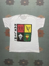 Vintage 80s t shirt Harlem New York NY art worn thin soft screen stars XL
