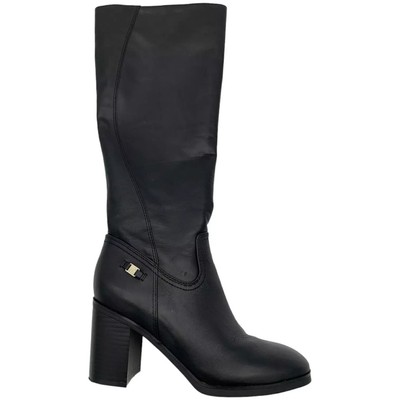 Gianni Bernini Odettee Leather Riding Boots Womens 8.5M Black Block Heel