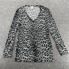 Cache Jersey Stretch Top Animal Leopard Print Embellished Crystals Y2k Blouse M