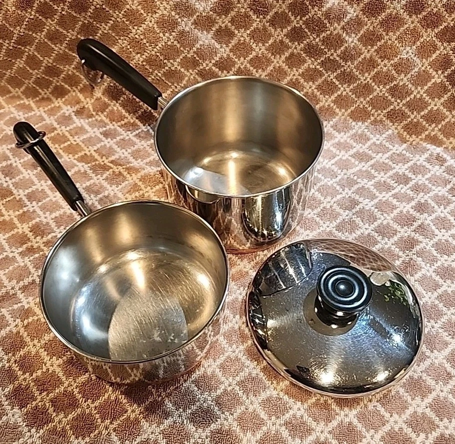 Revere Ware 1 1/2 Qt & 1 Qt Pots with Lid USA Made Clinton Illinois 3 Piece Set