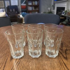 Libbey Paneled Glass Juice Tumblers 5oz Set of 6 Clear 7-Sided MCM