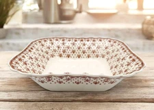 Copeland Spode Brown Fleur-de-Lys Lis Square Vegetable Serving Bowl Dish, 9"
