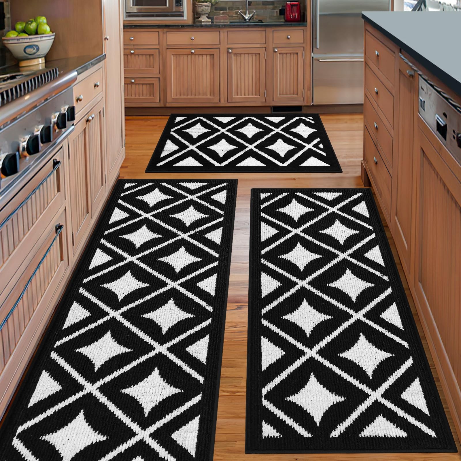 Non Slip Washable Kitchen Rugs Set of 3 with Absorbent Mats
