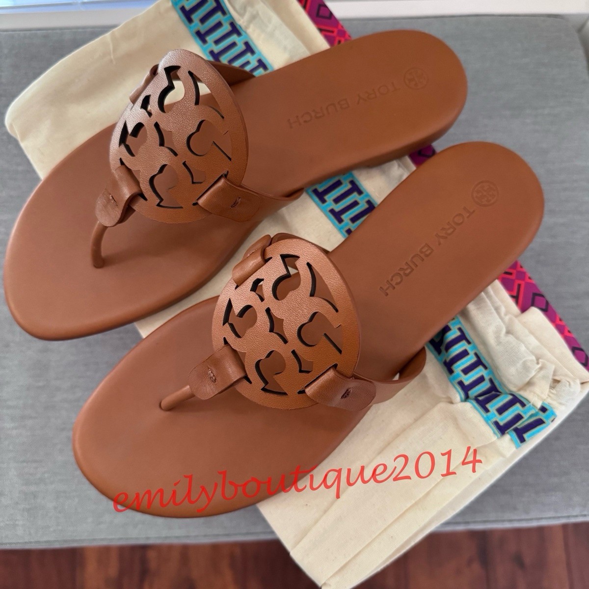 NIB Tory Burch Miller Size 10.5 Miele Calf Leather Sandals Brown