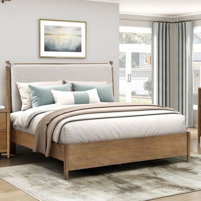 Modern Transitional Queen Platform Bed with Removable Upholstery Cushion Brown