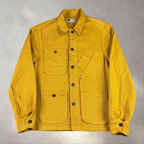 Tellason Men's Yellow Denim Coverall Work Jacket Button Pockets Size Small - product listing photo