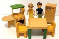 Vintage LITTLE TIKES DOLLHOUSE KITCHEN SET  2 People Table Chairs Fridge Island