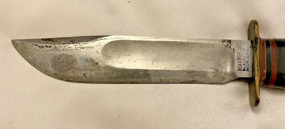 Faca de caça MARBLE'S Gladstone MI VTG pré-Segunda Guerra Mundial 5 polegadas lâmina IDEAL bainha original - Imagem 3 de 4