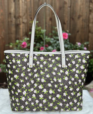 NWT Michael Kors Carter Brown Multi Large Open Tote Pink Blossoms Flowers