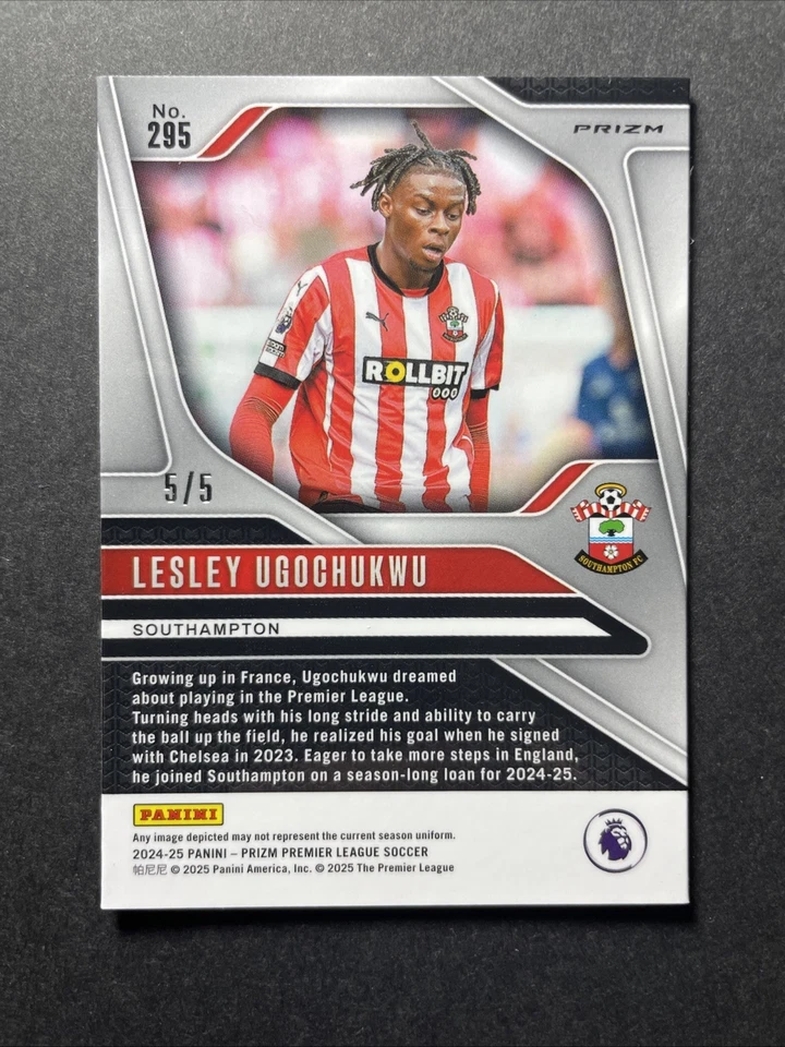 2024-25  Prizm EPL Lesley Ugochukwu #295 Green Breakaway Prizm RC 5/5 - Image 2 of 3