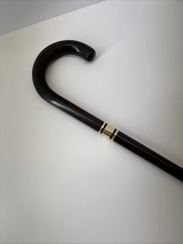 Bastón para caminar vintage de palo de rosa con bandas de oro macizo de 14K mango de ladrón 36" CM Foto 2 de 4