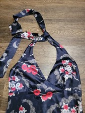 VTG Hart Moon Star Babydoll Halter Slip Dress M Silky Satin Asian Floral Whimsi 