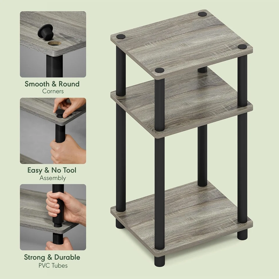 JUST Side Table, 3-Tier End Table, Open Shelves Night Stand, Bedside Table, Tool - Image 4 of 4