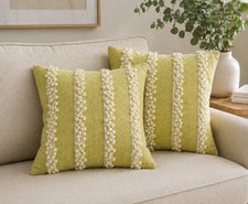 Shruti x2 Pom Pom Cushions Olive Green Decorative Home Accessories Filled 