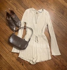 Urban Outfitters Cream Romper With Bell Sleeves and Tie Front - Size 4