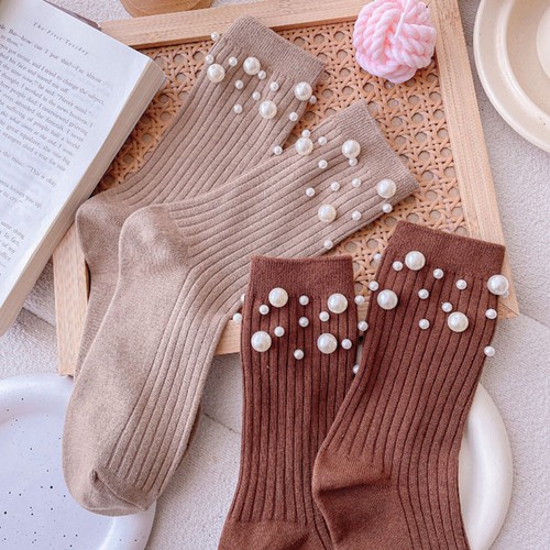Women Cotton Socks Short Hosiery Foot Socks Mid-tube Socks Casual Simple Pearl - Picture 10 of 29