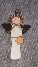 Cute Wood Angel Ornament With Metal Wings Christmas Tree Decor