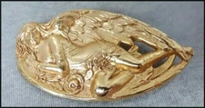 Vintage Art Nouveau Revival Elegant Sleek Repousse Angel Brooch Pin