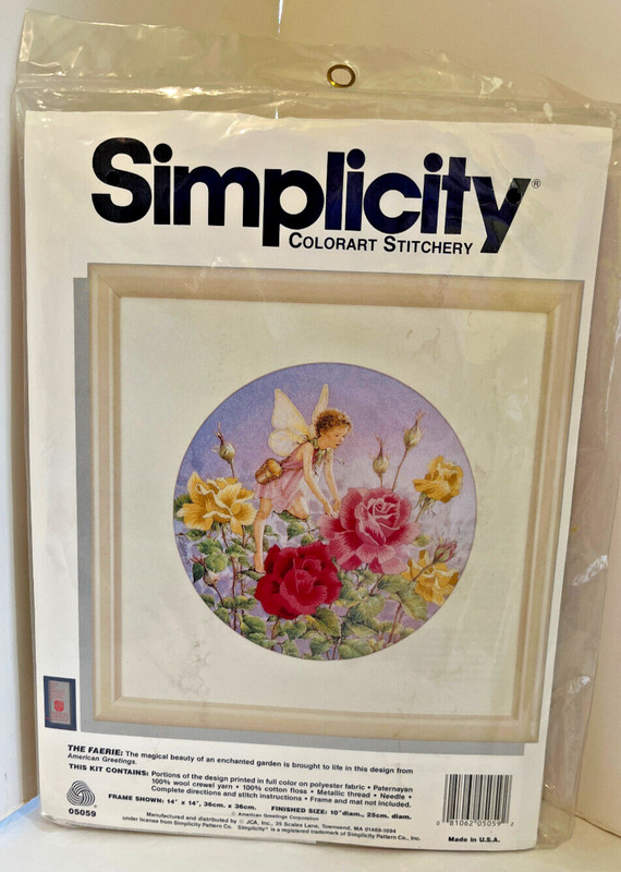 Crewel The Faerie Kit Printed Fabric Sealed 5059 Simplicity Fairy  in the Roses