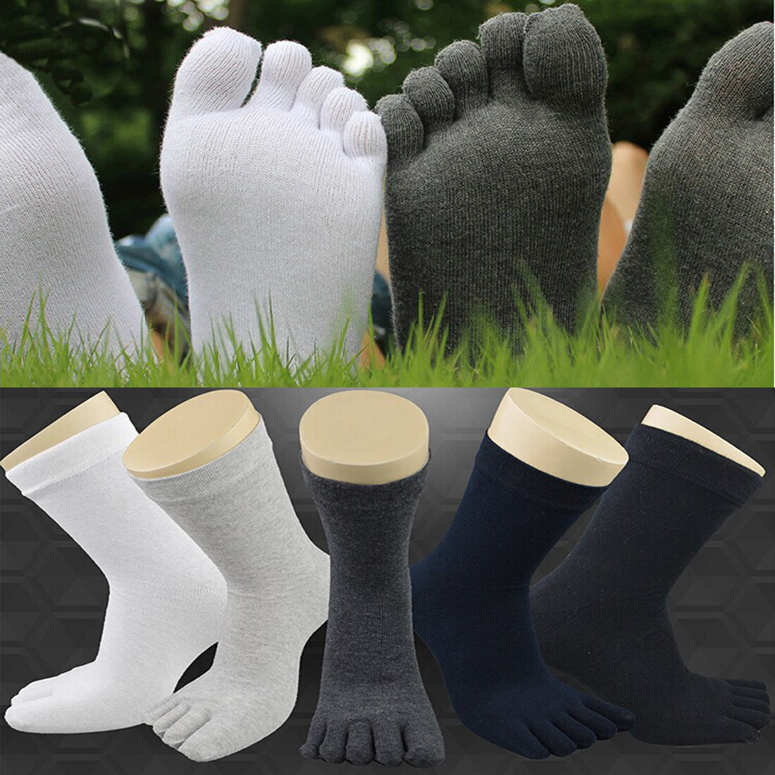 1-5 Paia Di Calzini Fivefinger Toe Misto Cotone Solido Calze Traspiranti