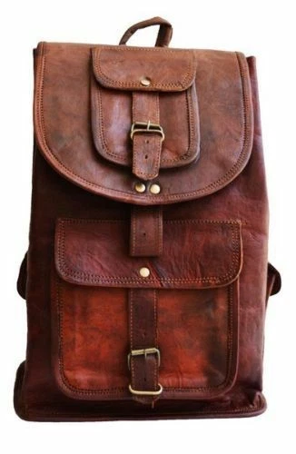 17" New Large Genuine Leather Backpack Rucksack Travel Bag For Men's and Women's