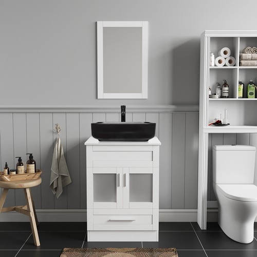 24 Bathroom Vanity with Sink Mirror Faucet Pop Up Drain Combo Countertop Basin