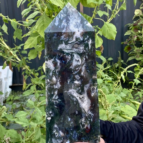 5.18LB Natural Geode Aquatic Plant Water Grass Moss Agate Obelisk Crystal Reiki - 第 13/19 張圖片