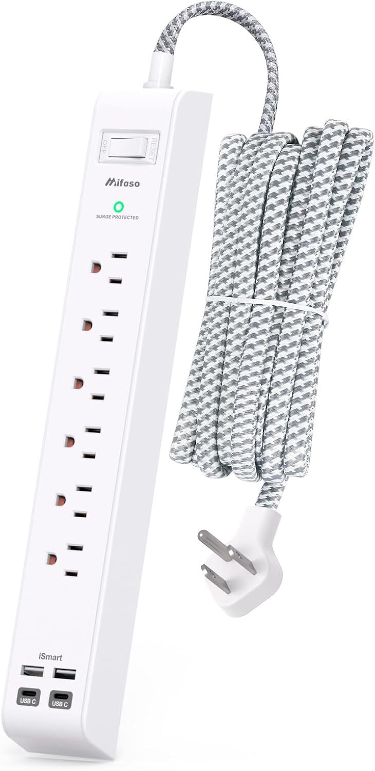 Surge Protector Power Strip 10 ft with 4 USB Ports 2 USB-C 6 AC 10FT, White