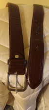 Mens Belt L Brown Embossed Full Grain Leather Croc Print Silver Buckle