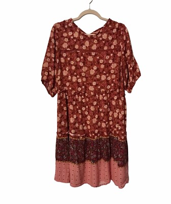 Knox Rose Tiered Peasant Dress Knee Length Ditsy Floral Gauzy Womens Sz L  | eBay