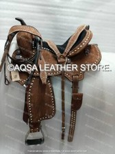 Western Leather Saddle Barrel Rough Out Saddle Buck Stitched Free Matching Set