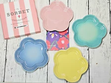 Le Creuset Sorbet Collection Flower Plate 14cm Pastel Colors Set of 4 Brand New