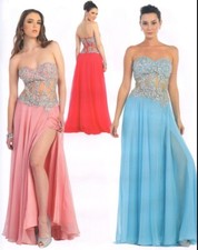 Chiffon Long Gown Formal Dress Party Gala Prom Evening Pageant Beading Coral 14