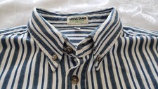 Guess Jeans Mens Large Blue Stripe Denim Long Sleeve Shirt made in USA