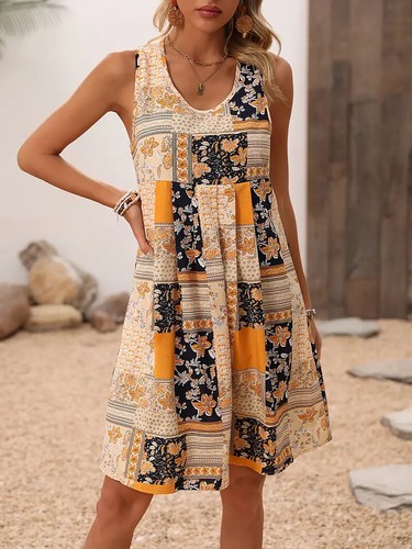 Woman's Patchwork Print Sleeveless Knee Length Dress - Size: XL (12)