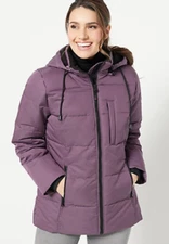 Arctic Expedition Horizontal Quilted Down Coat, XS, Plum A458834