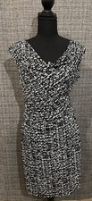 Vince Camuto Fully Lined Black White Gray Ruched Hounstooth Dress Cowl Neck 10