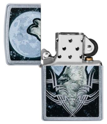 Zippo Windproof Lighter With Howling Wolf & Moon Design