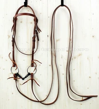 Complete Western Bridle In Oiled Leather With Reins And Flexible American Bit