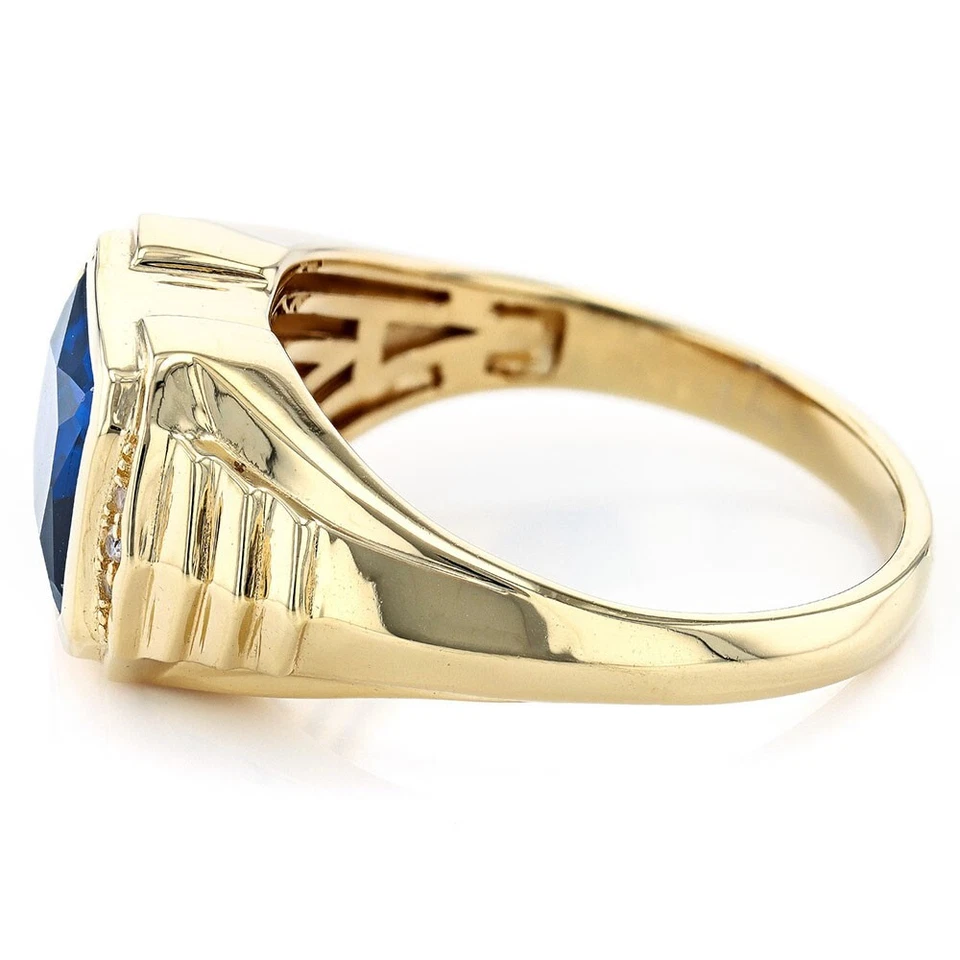 3.74 Ctw Emerald Cut Swiss Blue Topaz 14K Yellow Gold Over Wedding Men's Ring - Image 3 of 4