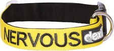 Dexil NERVOUS (Give Me Space) Yellow Colour Coded S-M L-XL Dog Collars PREVENTS