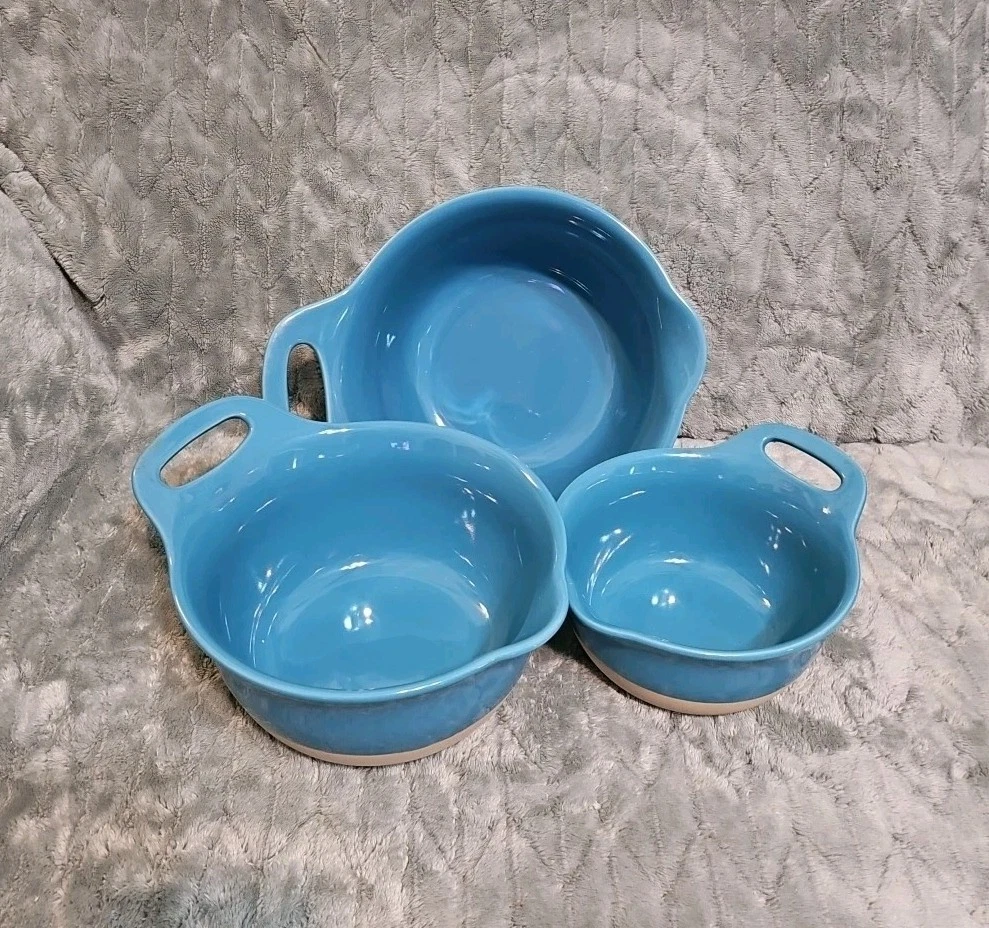 Rachel Ray Set Of 3 Nesting Mixing Bowls 1qt 2qt & 3qt Ceramic Blue NEW No Box