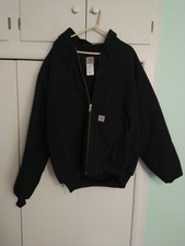 Carhartt J140 Quilted Lined Black Hooded Jacket Sz XL Made In Mexico Excellent