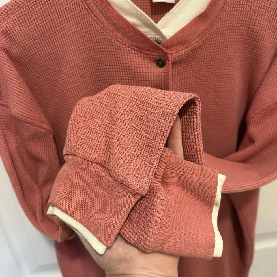 Y2K чероки рубашка большой Henley вафли трикотажа темно-синий цветочный Елена Гилберт Белла лебедь - Изображение 4 из 4