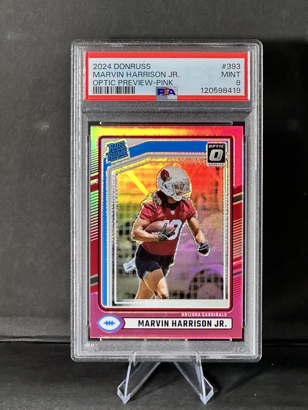 2024 Donruss Marvin Harrison Jr Optic Preview Pink Rated Rookie PSA 10 GEM MT SP