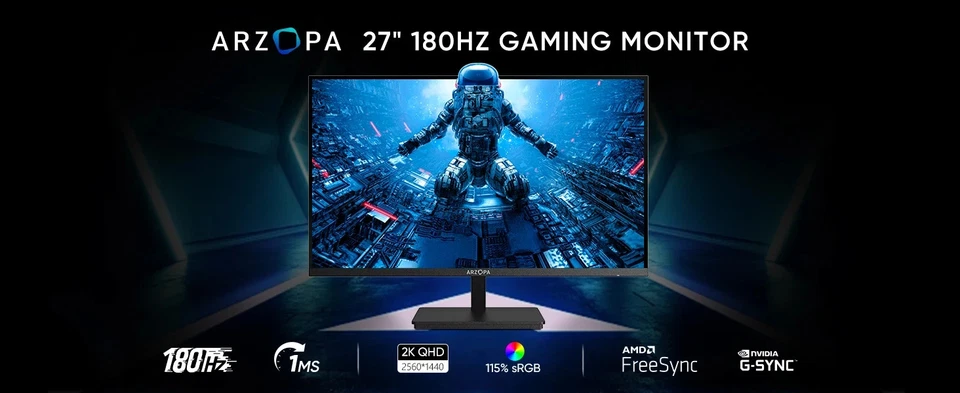 ARZOPA 27" QHD Gaming Monitor – 180Hz FastIPS 1ms FreeSync for PC & Console - Image 2 of 4